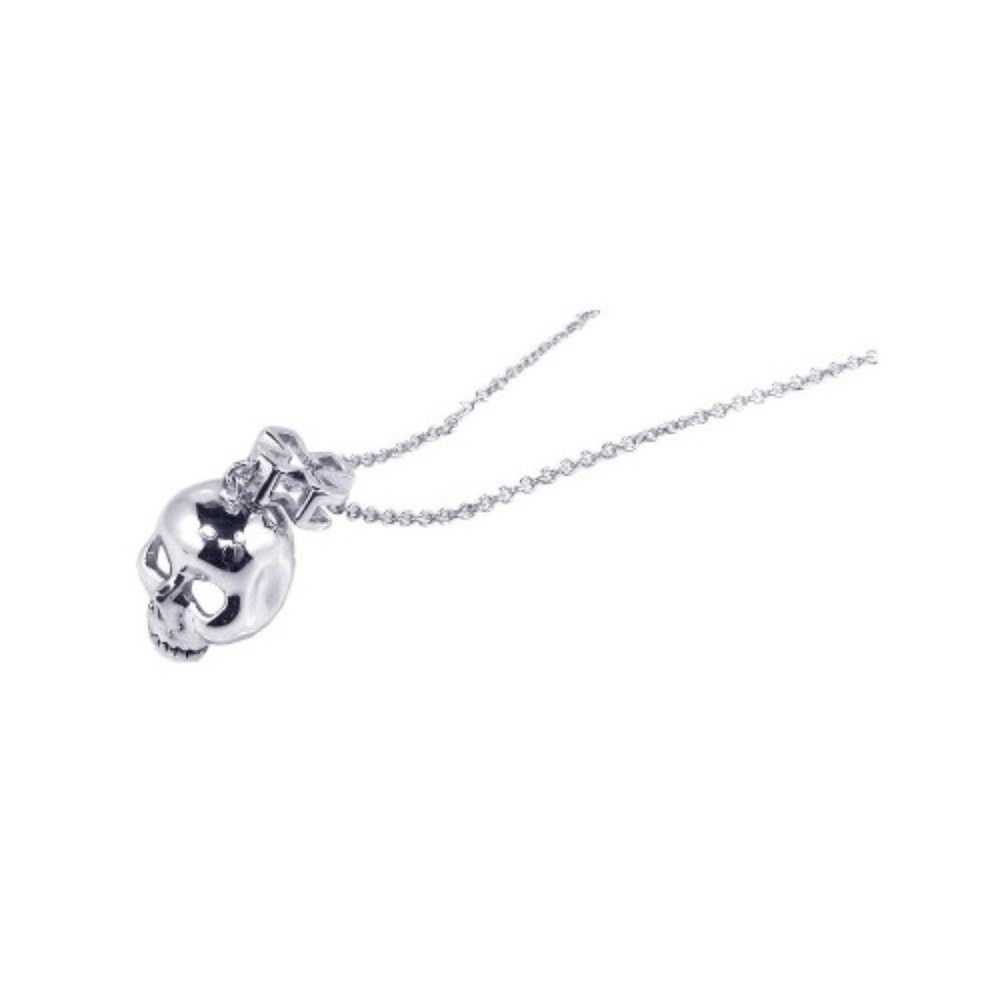 Sterling Silver Rhodium Plated Skull Pendant 2pc - Picture 2 of 6